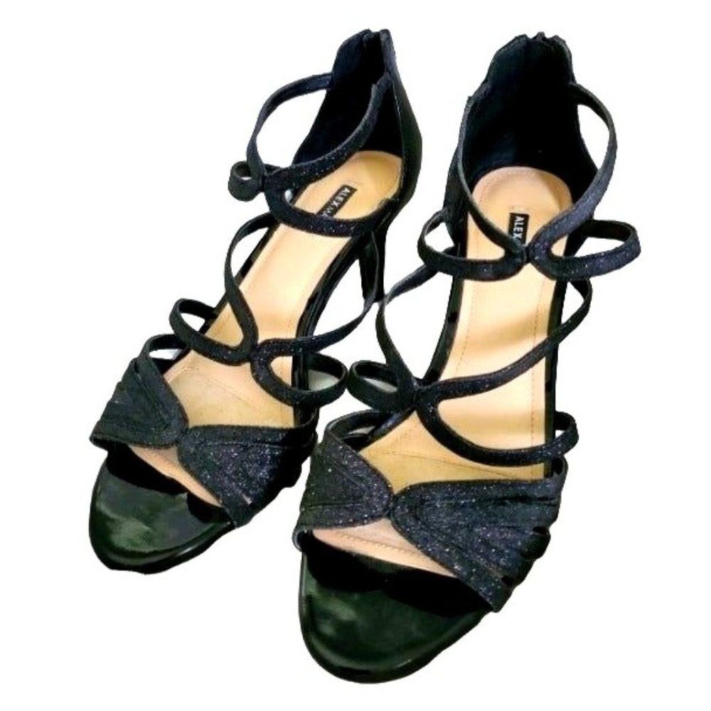 New ALEX MARIE Shoes Heels Stilettos Black Sparkle Strappy Open-toe Formal Dress